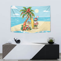 Hawaii Christmas Mele Kalikimaka Tapestry Festive Palm Chilling Santa With Surfboard LT14 - Polynesian Pride