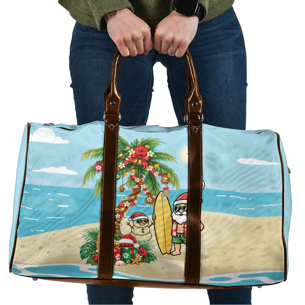 Hawaii Christmas Mele Kalikimaka Travel Bag Festive Palm Chilling Santa With Surfboard LT14 Blue - Polynesian Pride