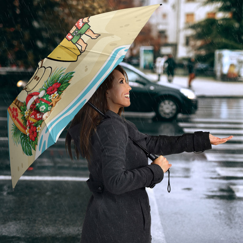 Hawaii Christmas Mele Kalikimaka Umbrella Festive Palm Chilling Santa With Surfboard LT14 - Polynesian Pride