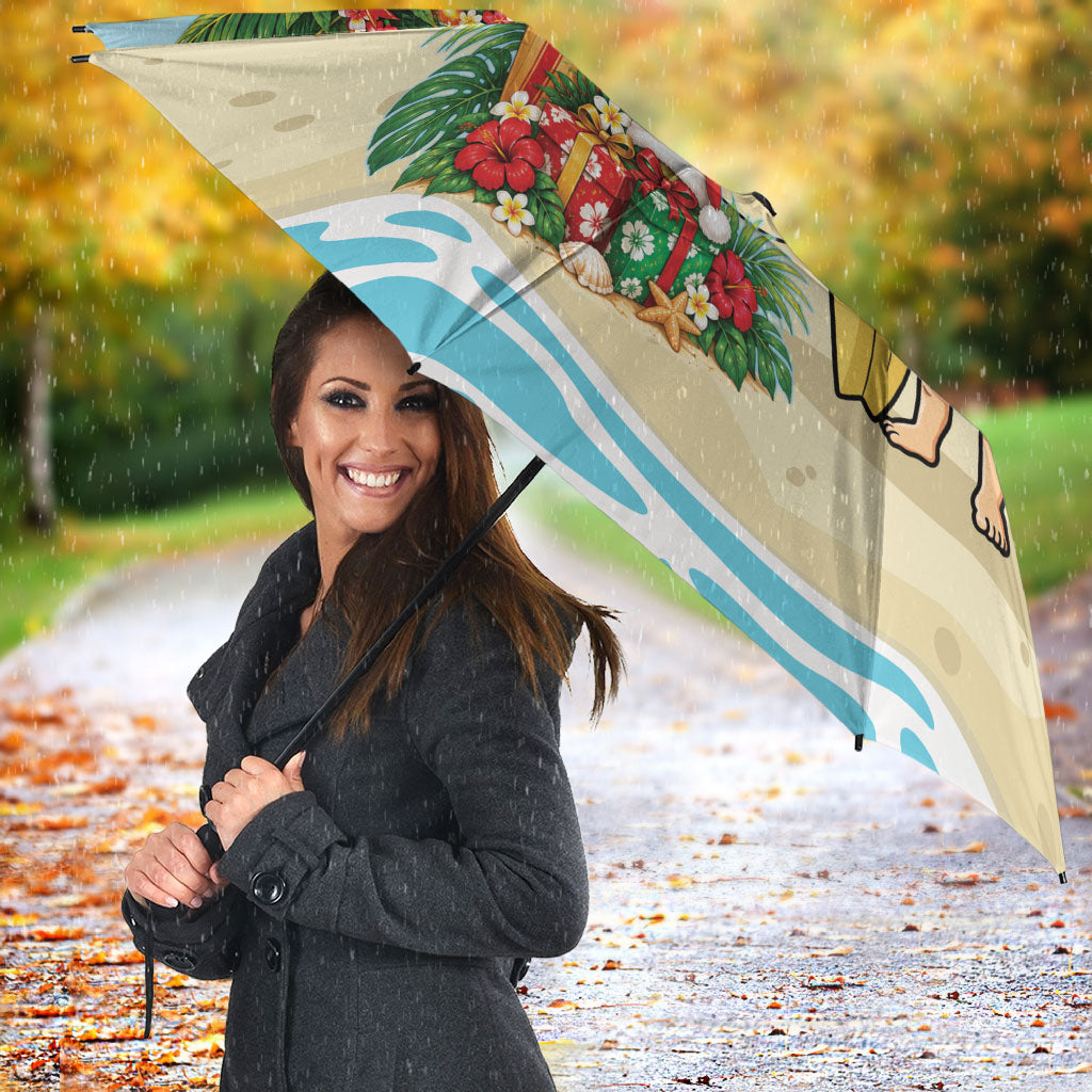 Hawaii Christmas Mele Kalikimaka Umbrella Festive Palm Chilling Santa With Surfboard LT14 - Polynesian Pride