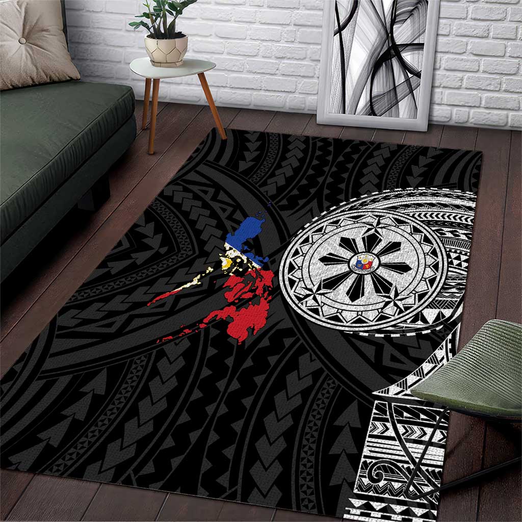 Philippines Strong Area Rug Filipino Map Polynesian Tattoo LT14 Black - Polynesian Pride