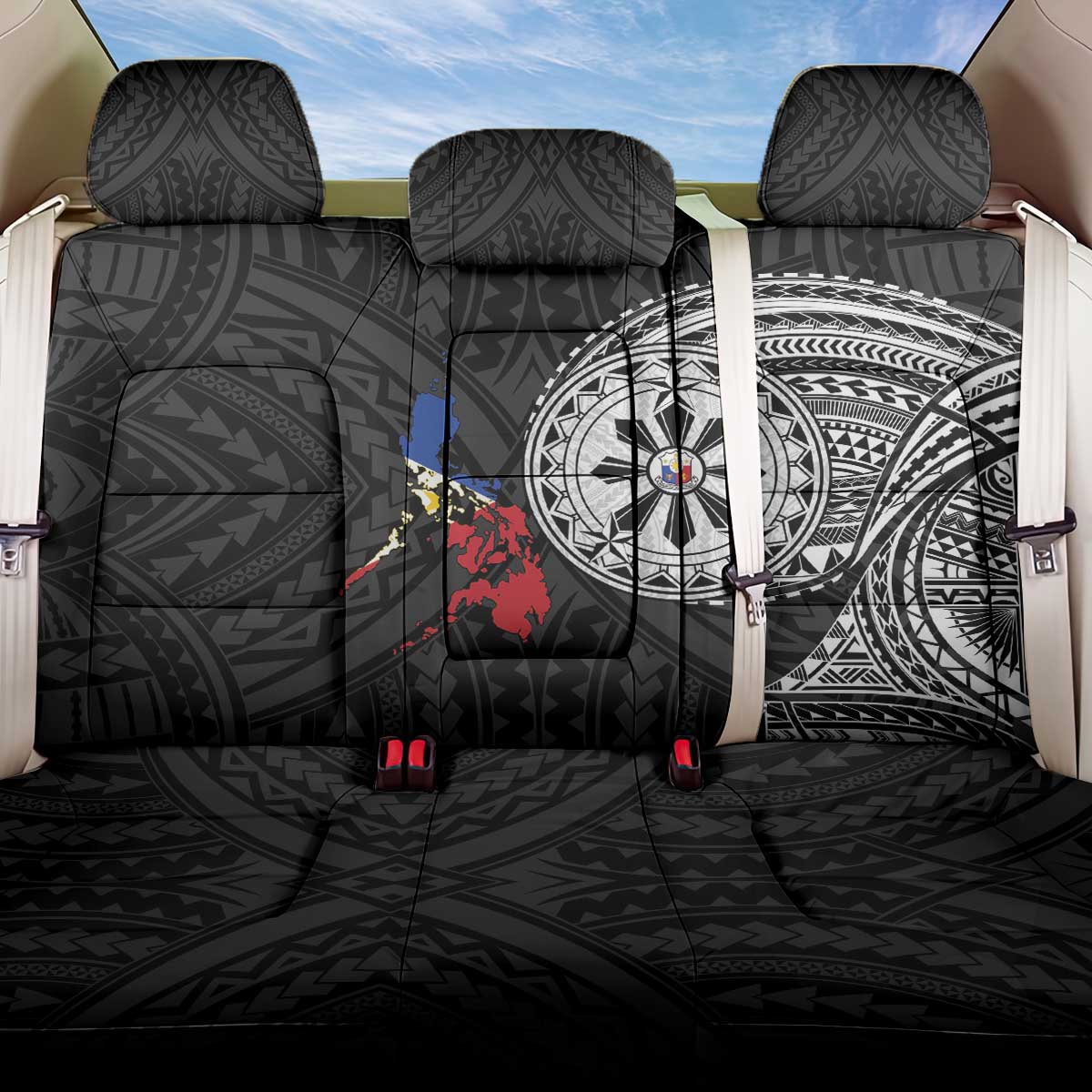 Philippines Strong Back Car Seat Cover Filipino Map Polynesian Tattoo LT14 One Size Black - Polynesian Pride