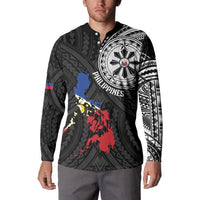 Philippines Strong Button Sweatshirt Filipino Map Polynesian Tattoo LT14 - Polynesian Pride