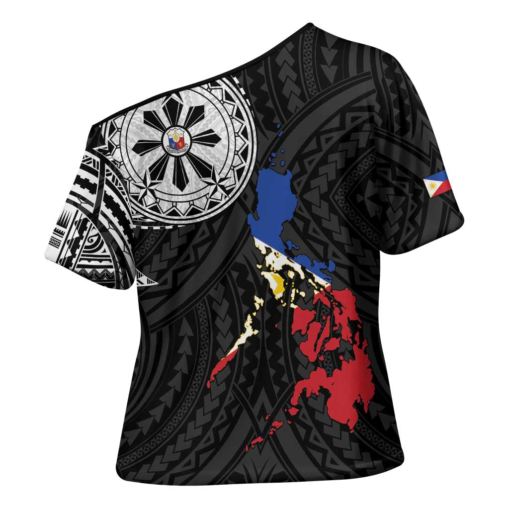 Philippines Strong Cross Shoulder Shirt Filipino Map Polynesian Tattoo LT14 - Polynesian Pride