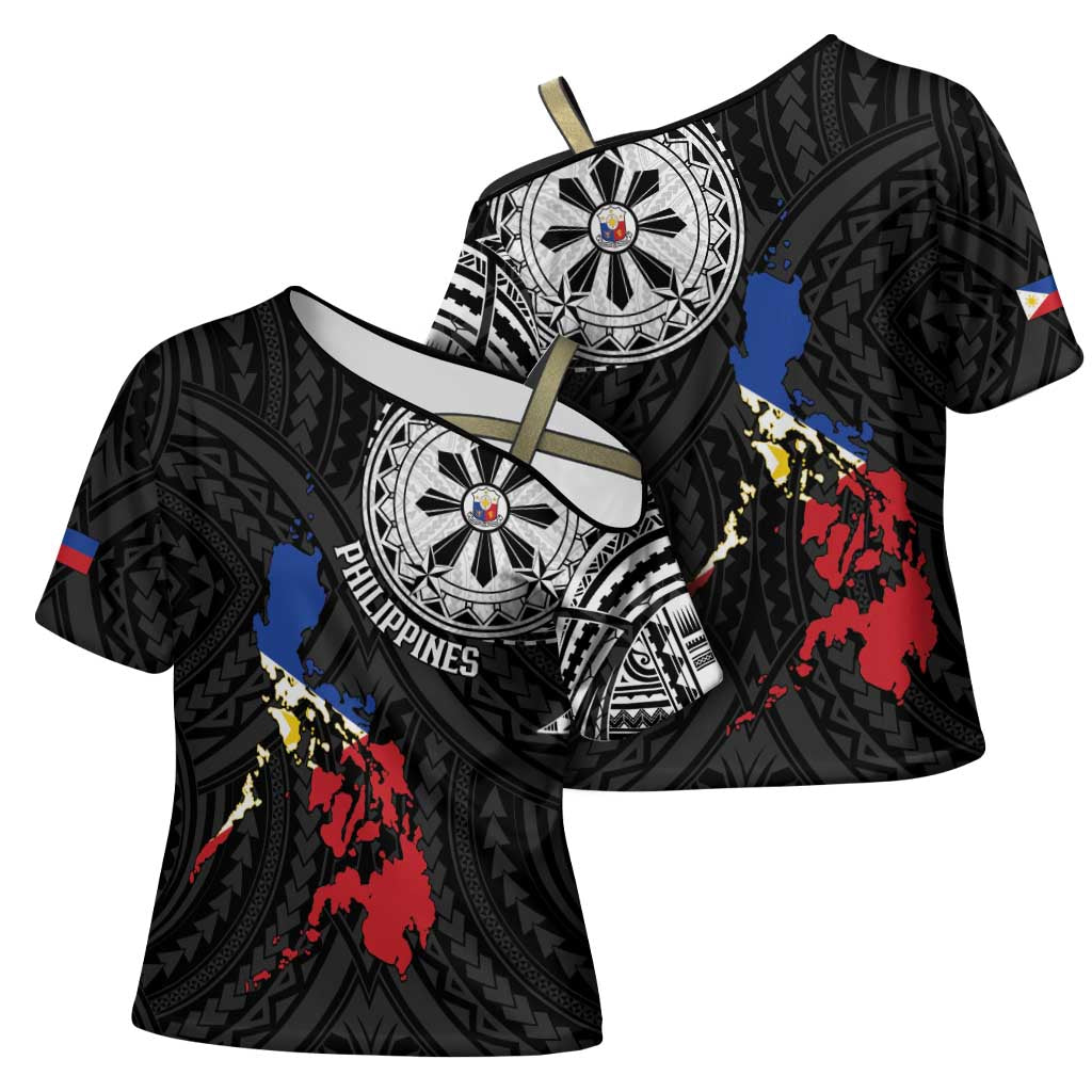 Philippines Strong Cross Shoulder Shirt Filipino Map Polynesian Tattoo LT14 - Polynesian Pride