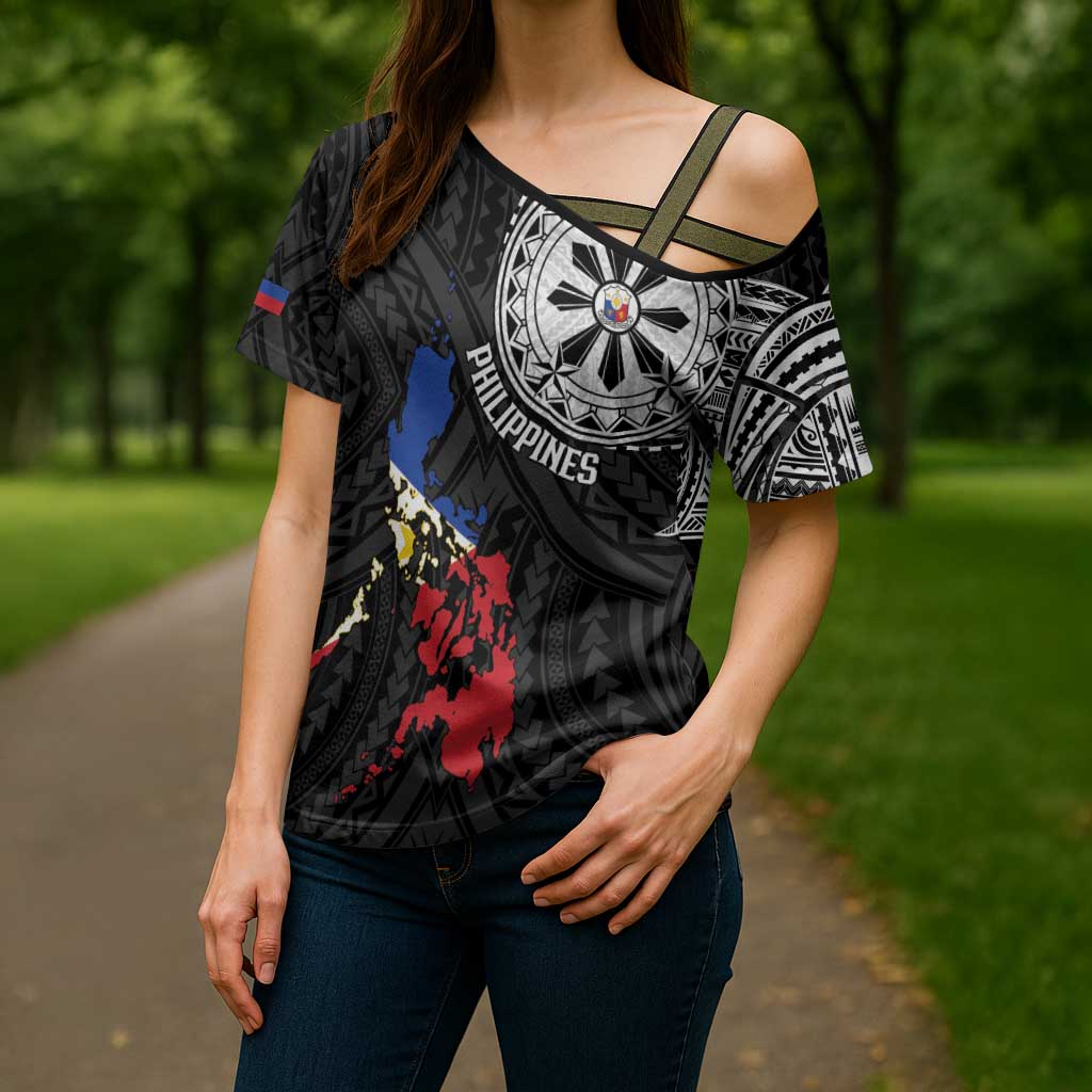 Philippines Strong Cross Shoulder Shirt Filipino Map Polynesian Tattoo LT14 - Polynesian Pride