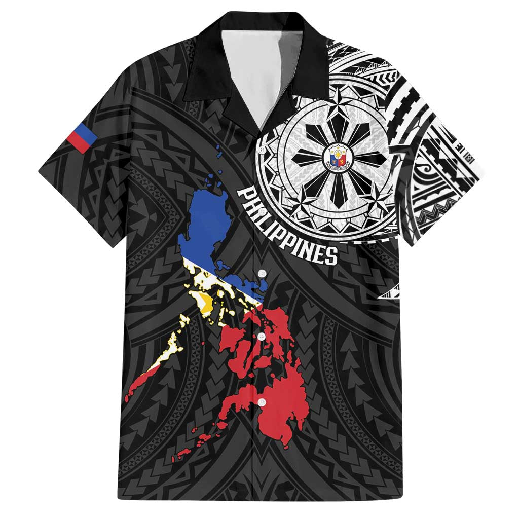 Philippines Strong Hawaiian Shirt Filipino Map Polynesian Tattoo LT14 Black - Polynesian Pride