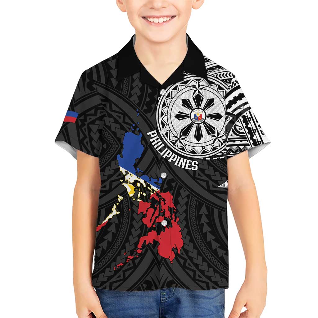 Philippines Strong Kid Hawaiian Shirt Filipino Map Polynesian Tattoo LT14 Kid Black - Polynesian Pride
