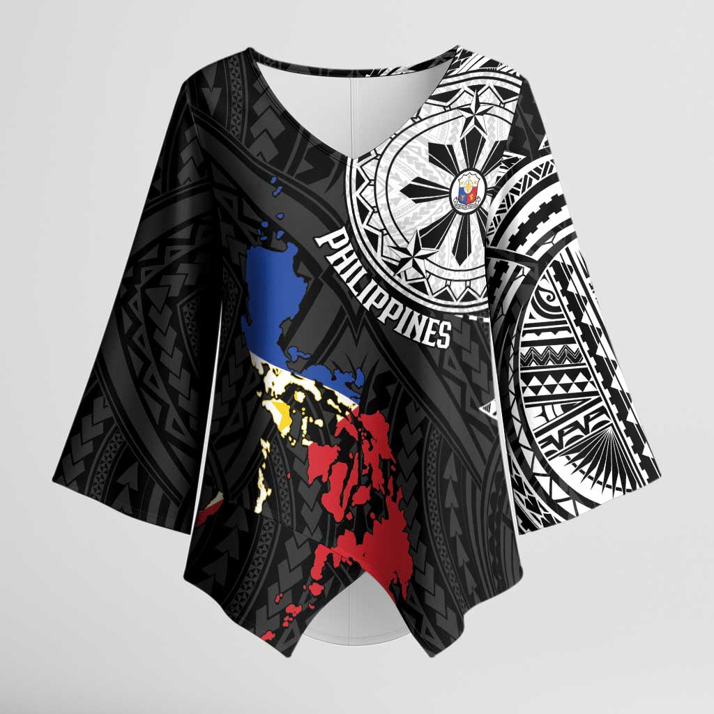 Philippines Strong Kimono Sleeve Blouse Filipino Map Polynesian Tattoo LT14 Female Black - Polynesian Pride