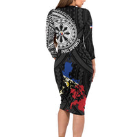 Philippines Strong Long Sleeve Bodycon Dress Filipino Map Polynesian Tattoo LT14 - Polynesian Pride
