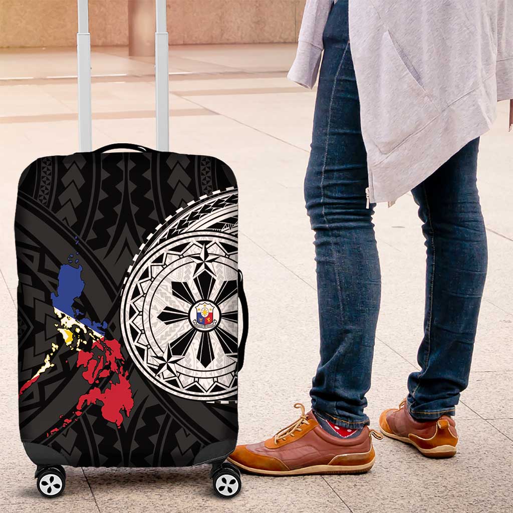 Philippines Strong Luggage Cover Filipino Map Polynesian Tattoo LT14 Black - Polynesian Pride