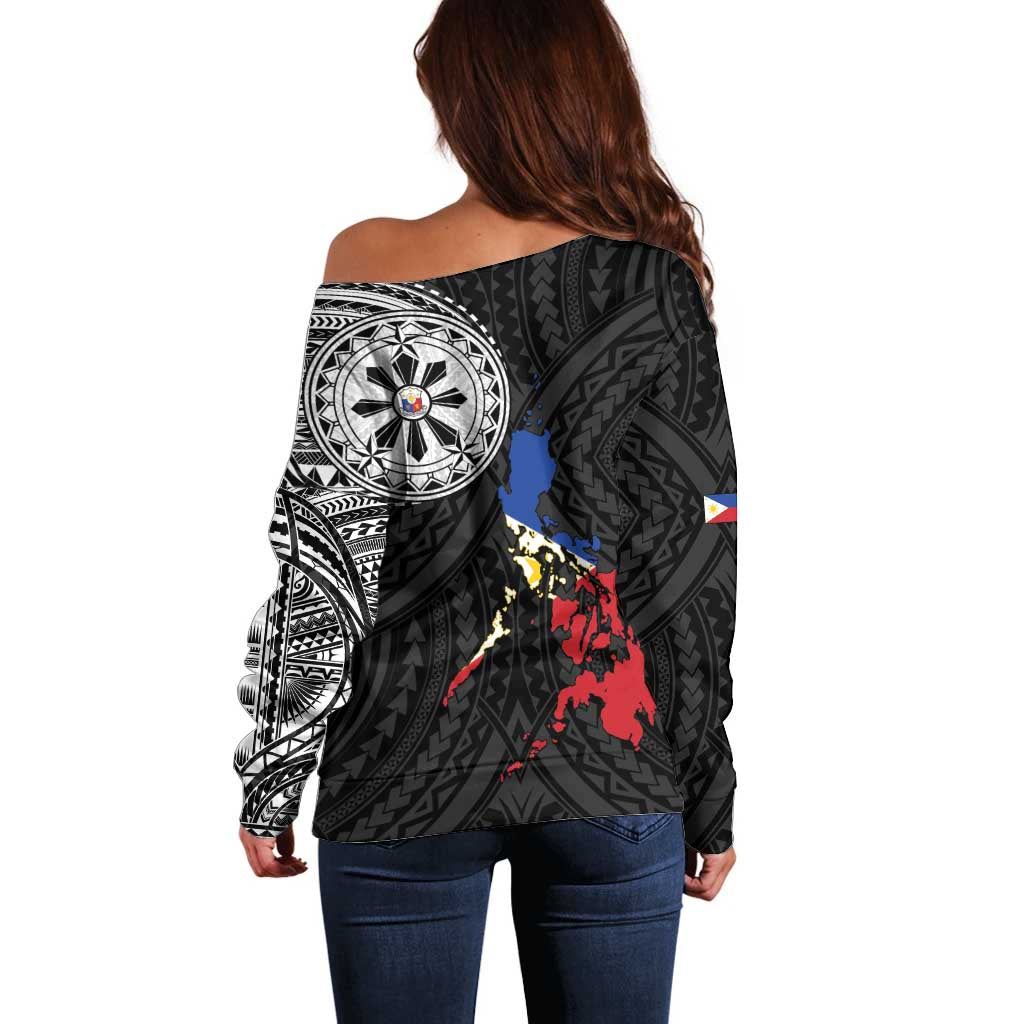 Philippines Strong Off Shoulder Sweater Filipino Map Polynesian Tattoo LT14 - Polynesian Pride