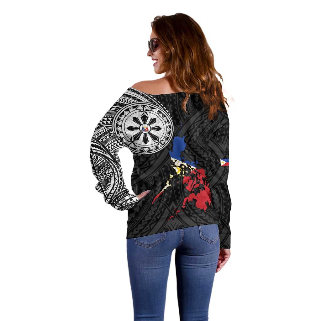Philippines Strong Off Shoulder Sweater Filipino Map Polynesian Tattoo LT14 - Polynesian Pride