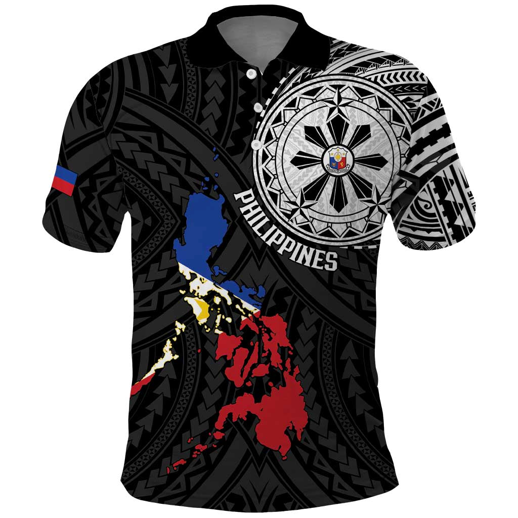 Philippines Strong Polo Shirt Filipino Map Polynesian Tattoo LT14 Black - Polynesian Pride