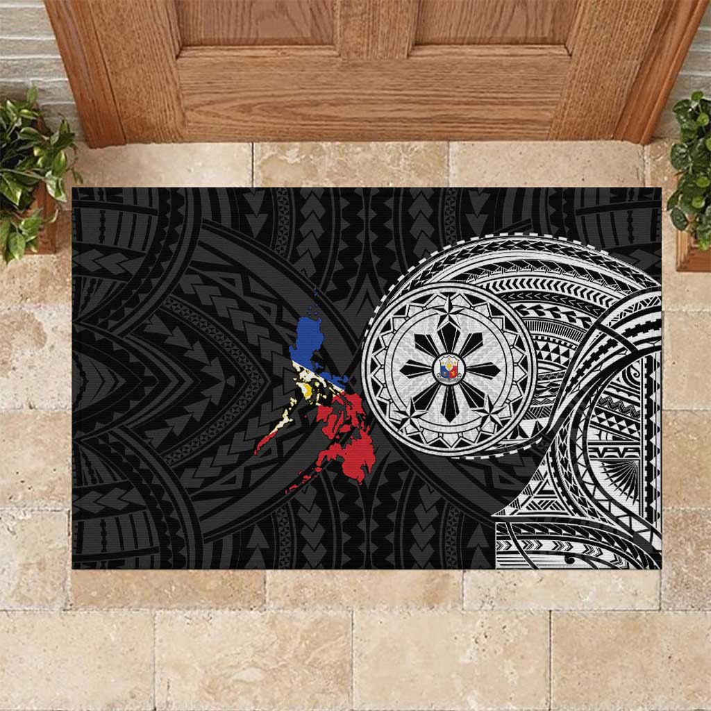 Philippines Strong Rubber Doormat Filipino Map Polynesian Tattoo LT14 Black - Polynesian Pride
