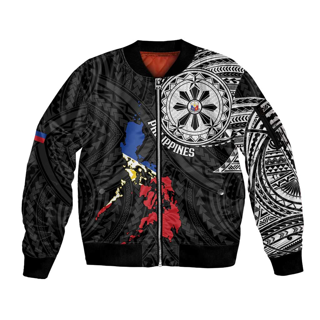 Philippines Strong Sleeve Zip Bomber Jacket Filipino Map Polynesian Tattoo LT14 Unisex Black - Polynesian Pride