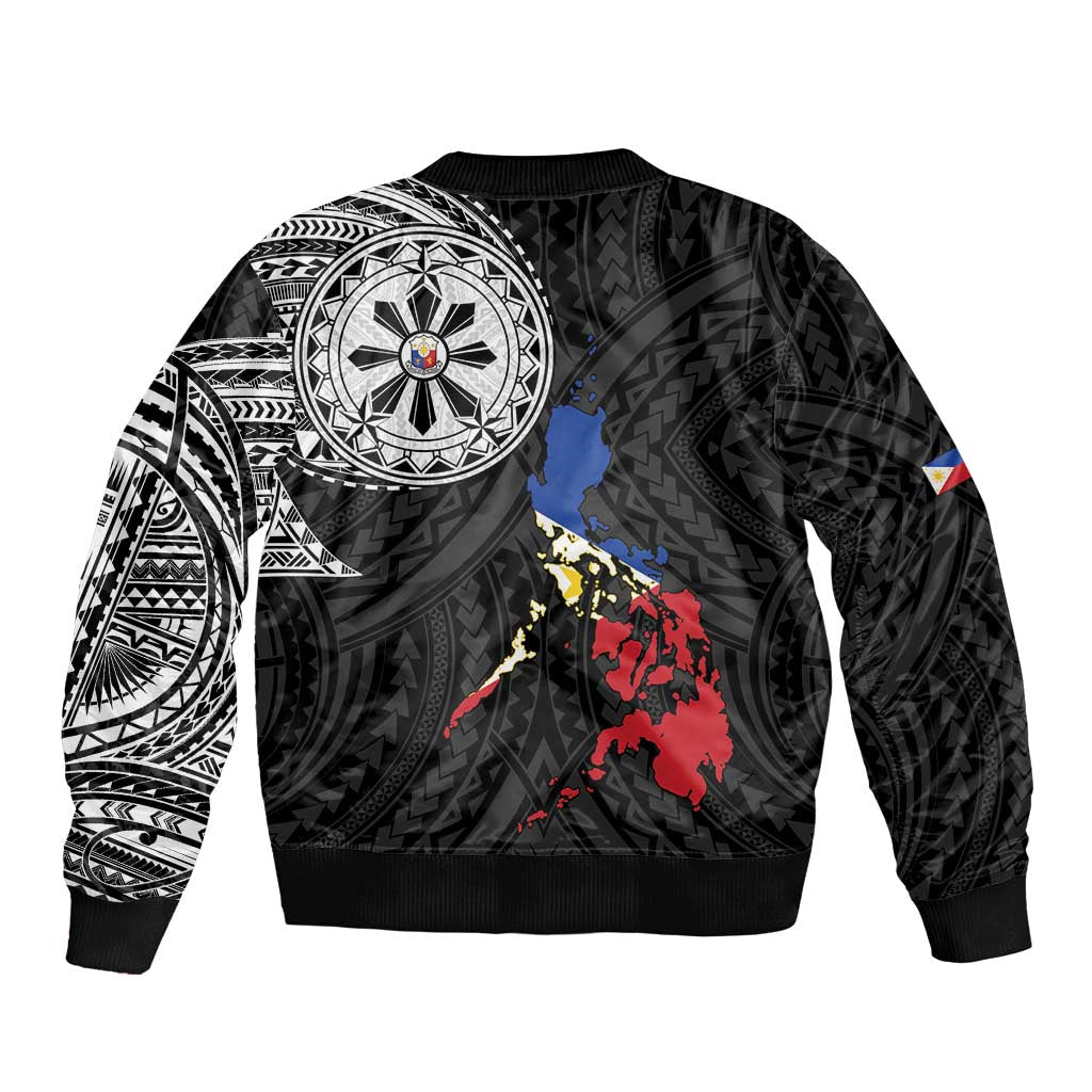 Philippines Strong Sleeve Zip Bomber Jacket Filipino Map Polynesian Tattoo LT14 - Polynesian Pride