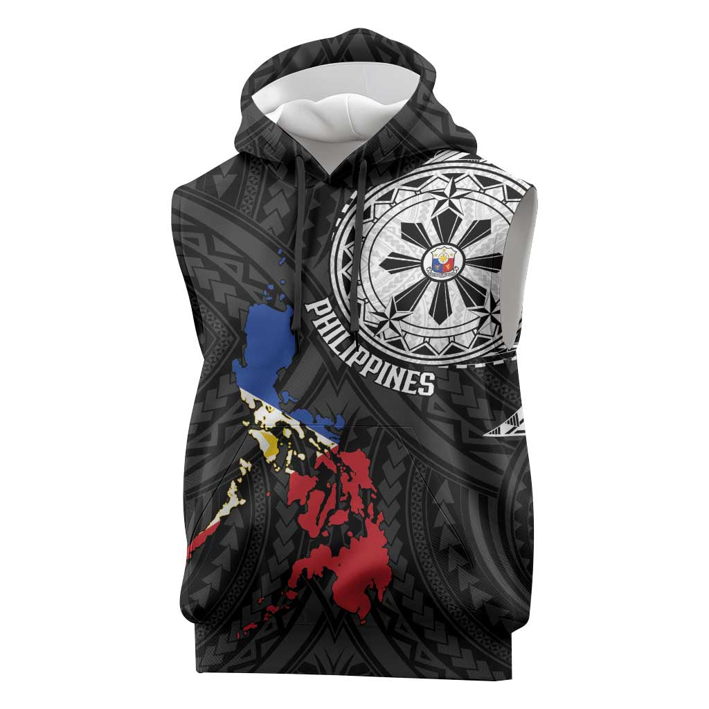 Philippines Strong Sleeveless Hoodie Filipino Map Polynesian Tattoo LT14 Black - Polynesian Pride