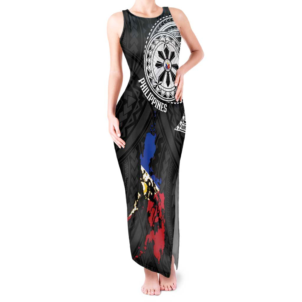 Philippines Strong Tank Maxi Dress Filipino Map Polynesian Tattoo LT14 Women Black - Polynesian Pride