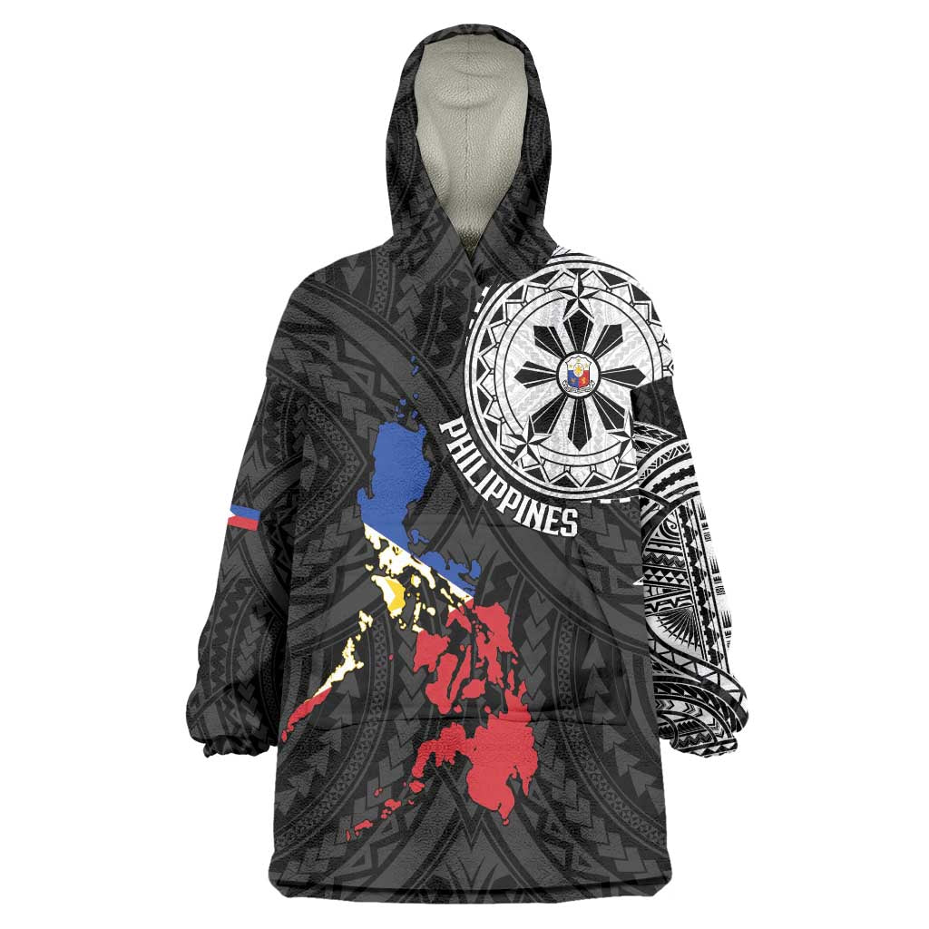 Philippines Strong Wearable Blanket Hoodie Filipino Map Polynesian Tattoo LT14 One Size Black - Polynesian Pride