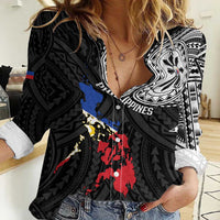 Philippines Strong Women Casual Shirt Filipino Map Polynesian Tattoo LT14 Female Black - Polynesian Pride