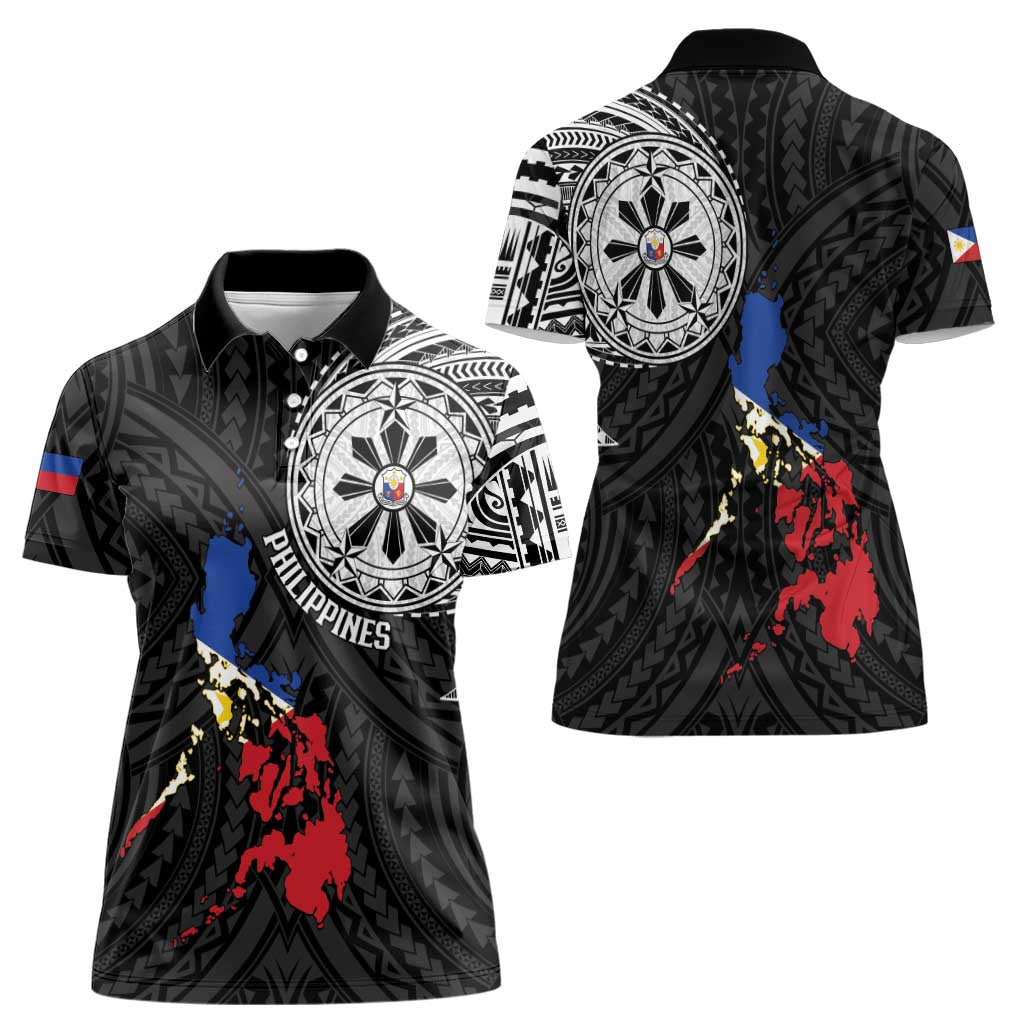 Philippines Strong Women Polo Shirt Filipino Map Polynesian Tattoo LT14 - Polynesian Pride
