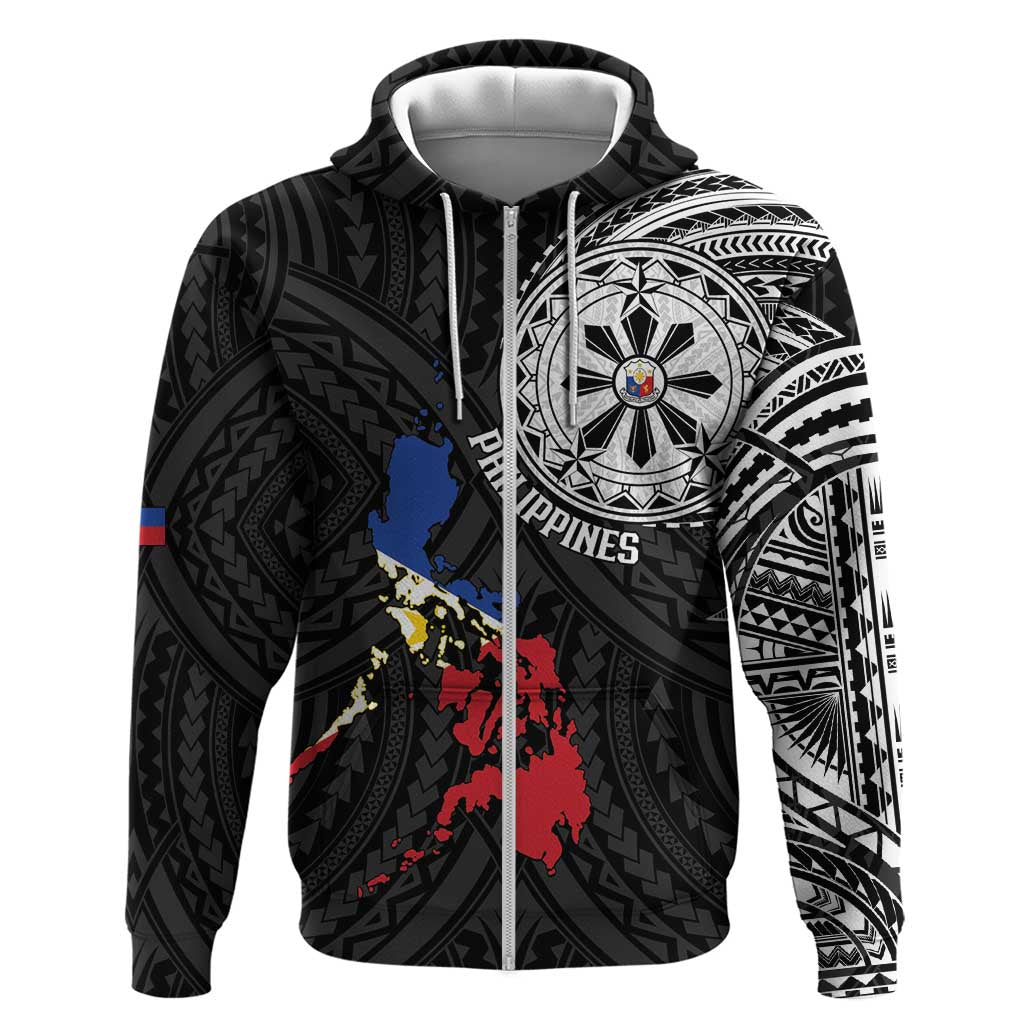 Philippines Strong Zip Hoodie Filipino Map Polynesian Tattoo LT14 Zip Hoodie Black - Polynesian Pride