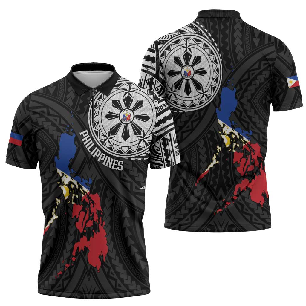 Philippines Strong Zipper Polo Shirt Filipino Map Polynesian Tattoo LT14 - Polynesian Pride