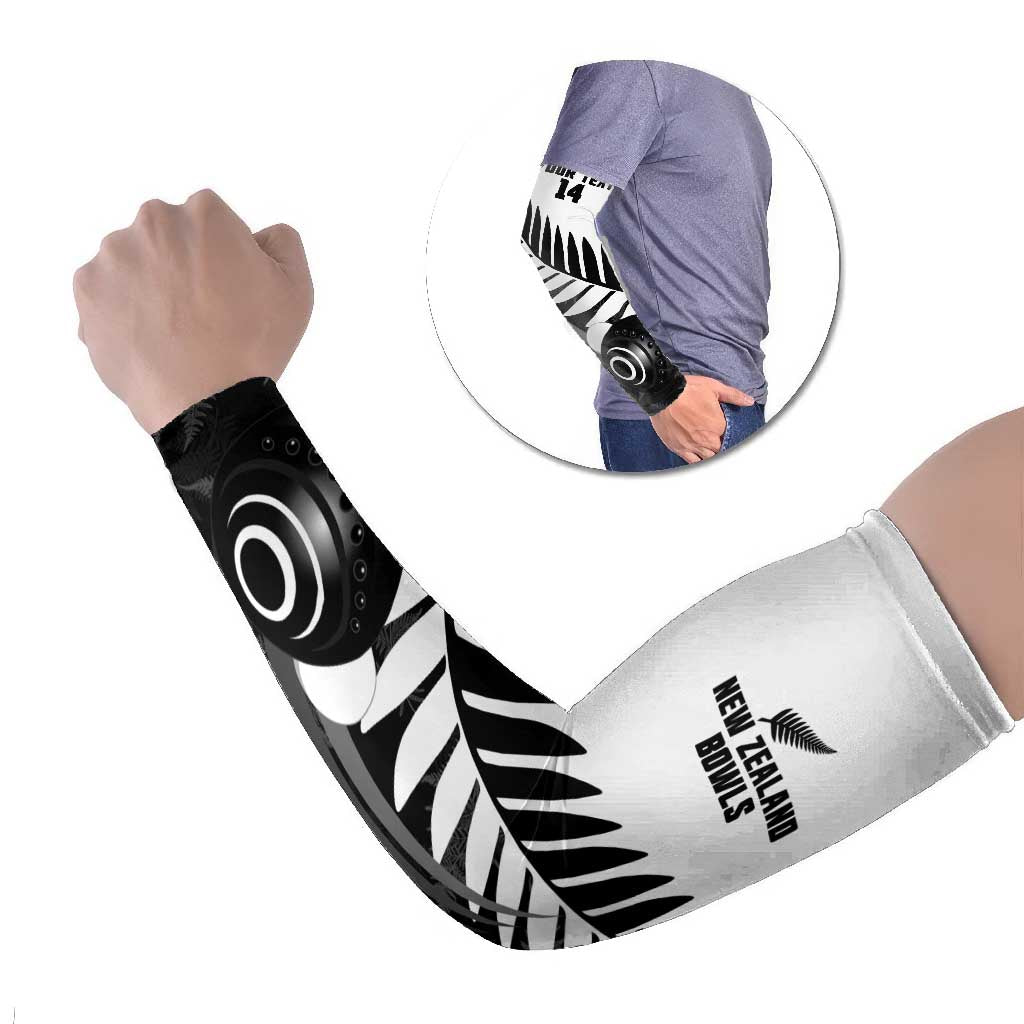 New Zealand Lawn Bowls Custom Arm Sleeves Aotearoa Silver Fern LT14 Set of 2 Black - Polynesian Pride