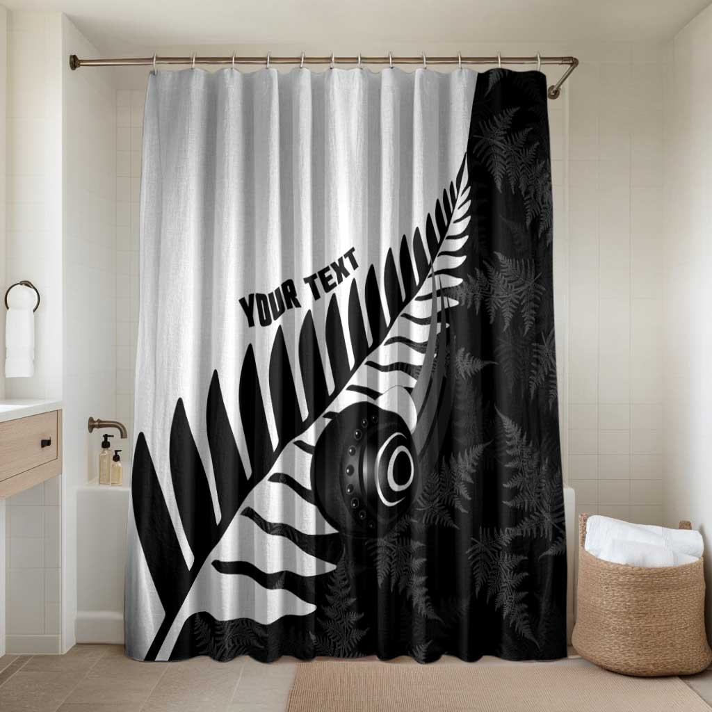 New Zealand Lawn Bowls Custom Bathroom Set Aotearoa Silver Fern LT14 Shower Curtain Only Black - Polynesian Pride