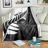 New Zealand Lawn Bowls Custom Blanket Aotearoa Silver Fern LT14 Black - Polynesian Pride