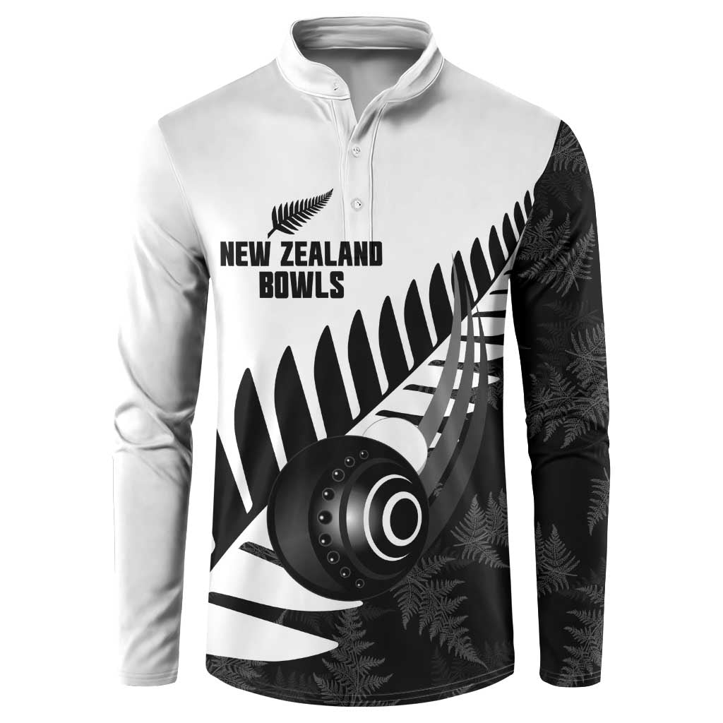 New Zealand Lawn Bowls Custom Button Sweatshirt Aotearoa Silver Fern LT14 Black - Polynesian Pride