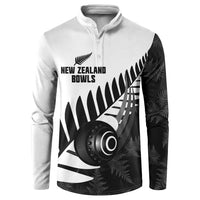 New Zealand Lawn Bowls Custom Button Sweatshirt Aotearoa Silver Fern LT14 Black - Polynesian Pride