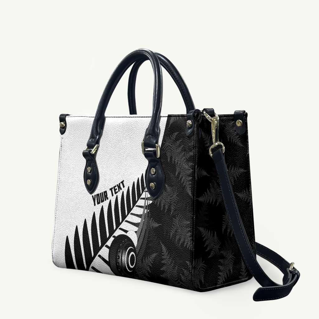 New Zealand Lawn Bowls Custom Leather Bag Aotearoa Silver Fern LT14 Black - Polynesian Pride