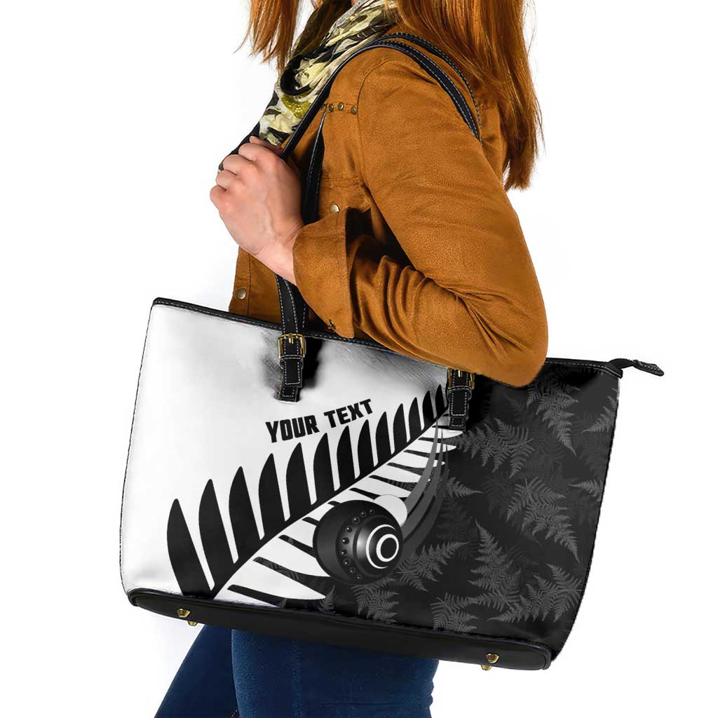 New Zealand Lawn Bowls Custom Leather Tote Bag Aotearoa Silver Fern LT14 Black - Polynesian Pride