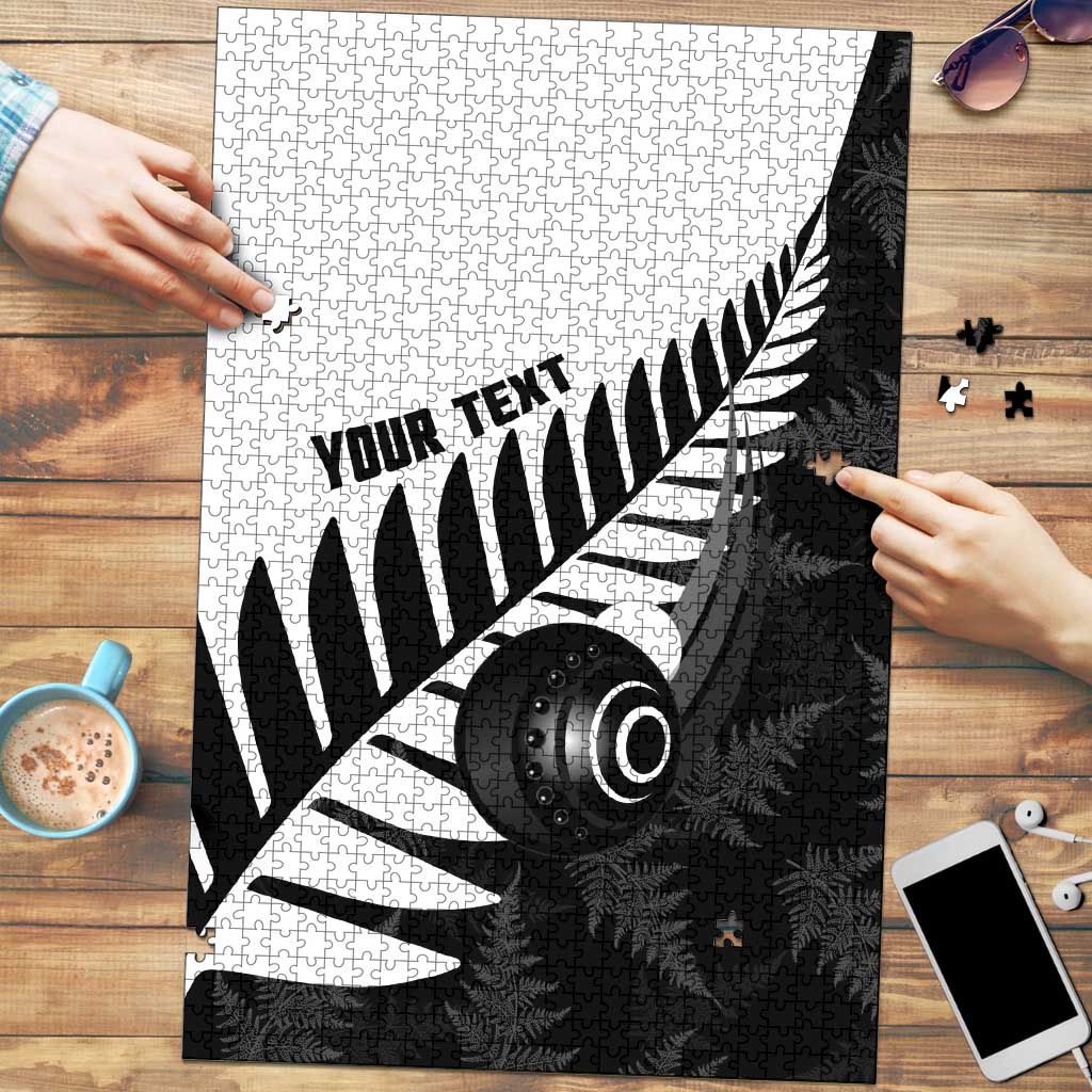 New Zealand Lawn Bowls Custom Puzzle Aotearoa Silver Fern LT14 Black - Polynesian Pride