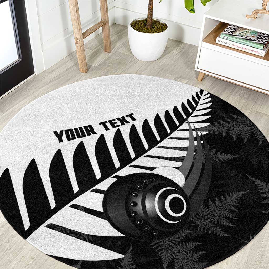 New Zealand Lawn Bowls Custom Round Carpet Aotearoa Silver Fern LT14 Black - Polynesian Pride