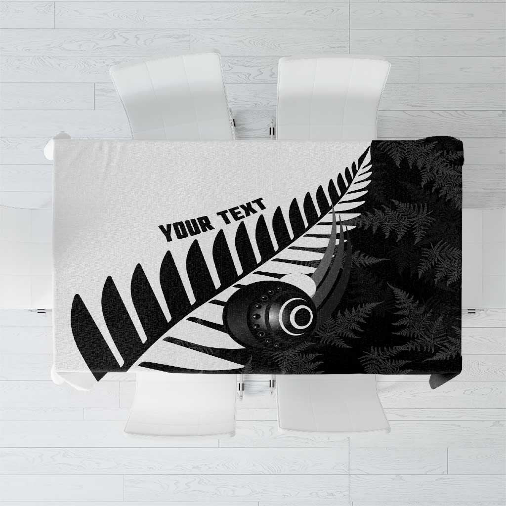 New Zealand Lawn Bowls Custom Tablecloth Aotearoa Silver Fern LT14 Black - Polynesian Pride