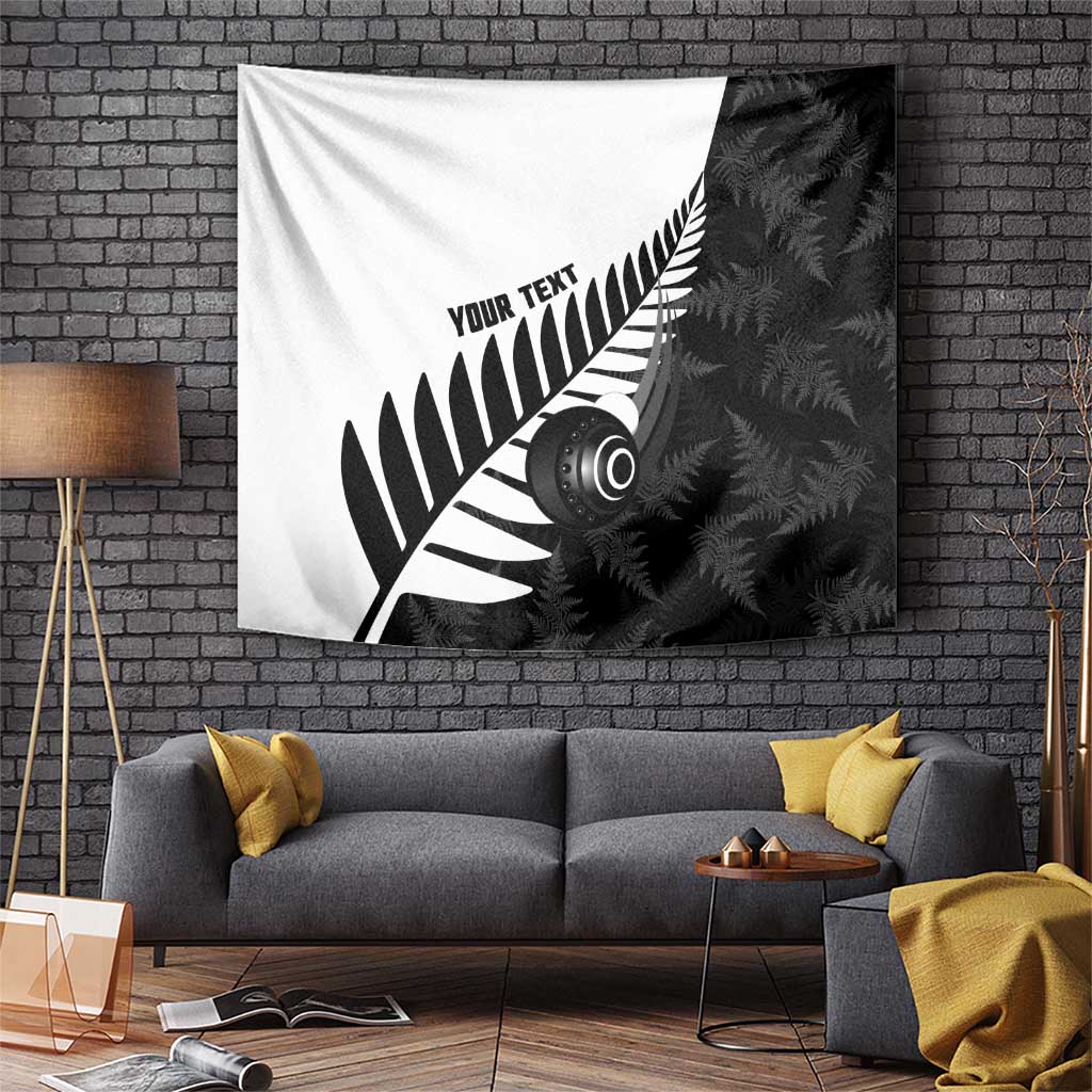 New Zealand Lawn Bowls Custom Tapestry Aotearoa Silver Fern LT14 Black - Polynesian Pride