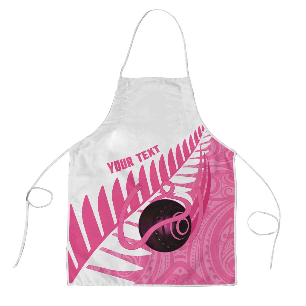 New Zealand Lawn Bowls Breast Cancer Custom Apron Aotearoa Maori Silver Fern Pink Ribbon LT14 Pink - Polynesian Pride