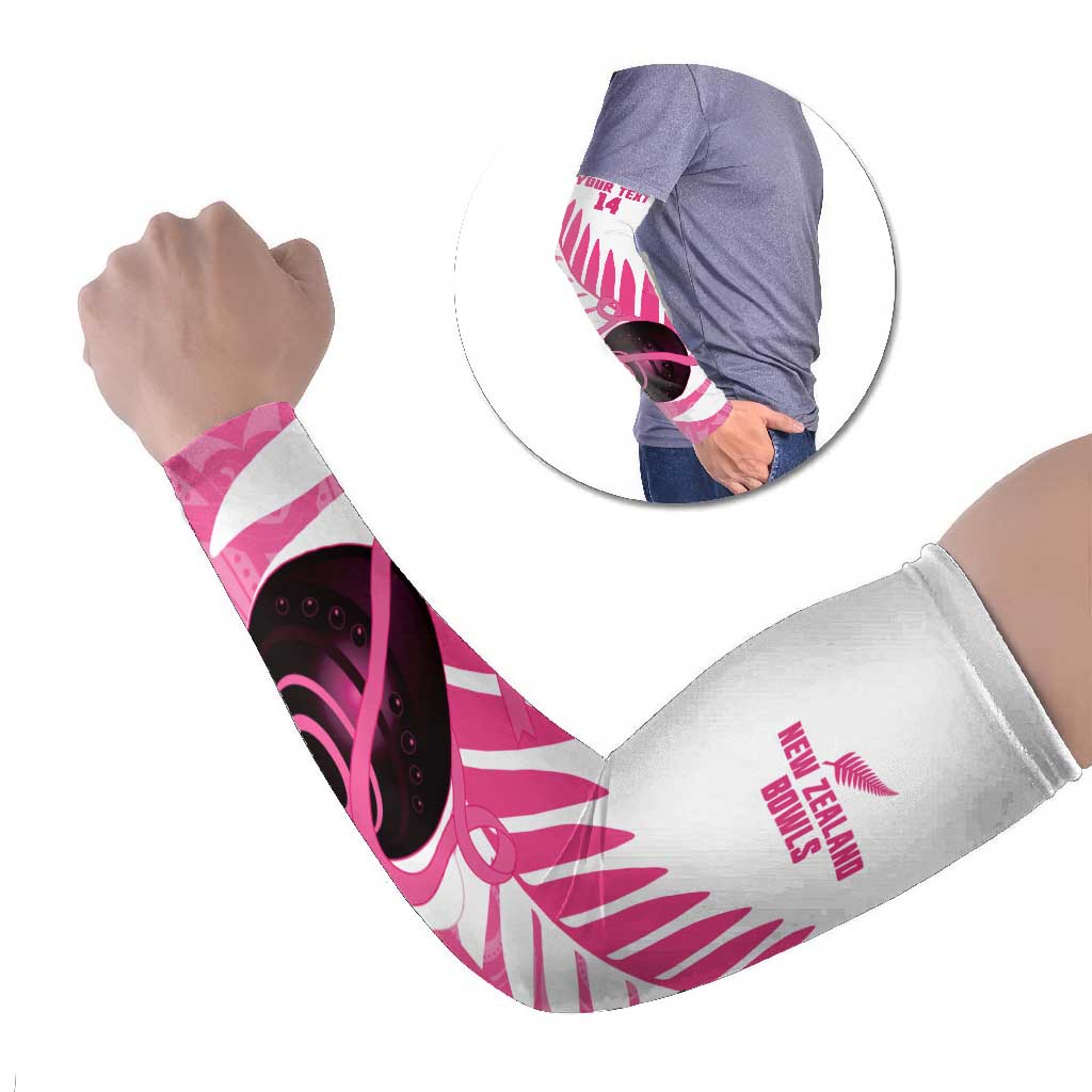 New Zealand Lawn Bowls Breast Cancer Custom Arm Sleeves Aotearoa Maori Silver Fern Pink Ribbon LT14 Set of 2 Pink - Polynesian Pride
