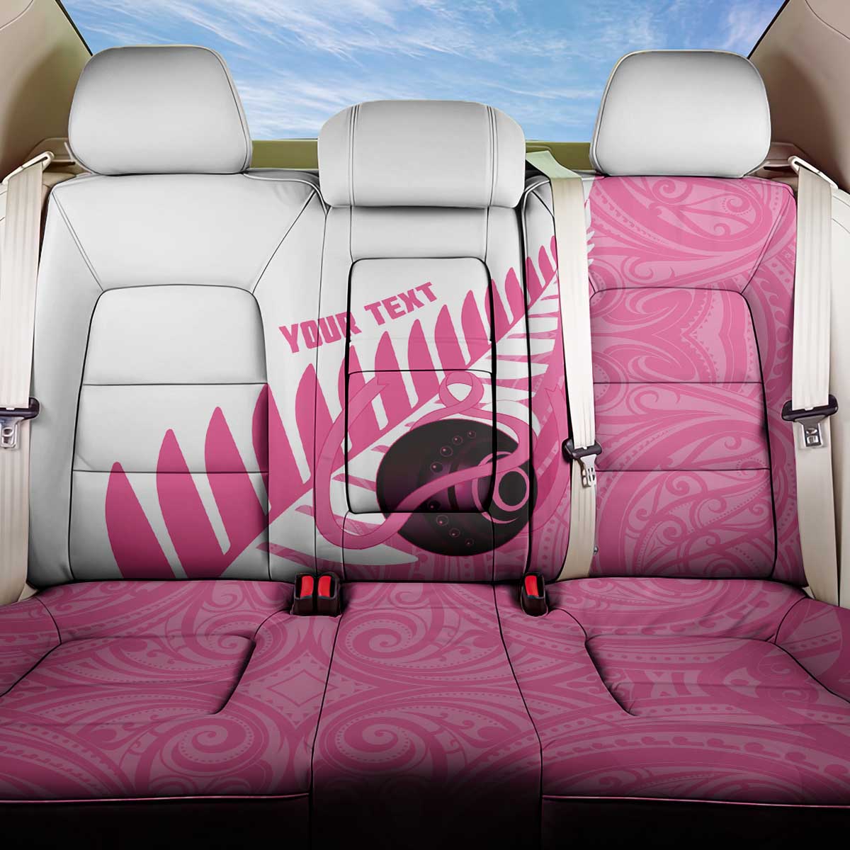 New Zealand Lawn Bowls Breast Cancer Custom Back Car Seat Cover Aotearoa Maori Silver Fern Pink Ribbon LT14 One Size Pink - Polynesian Pride