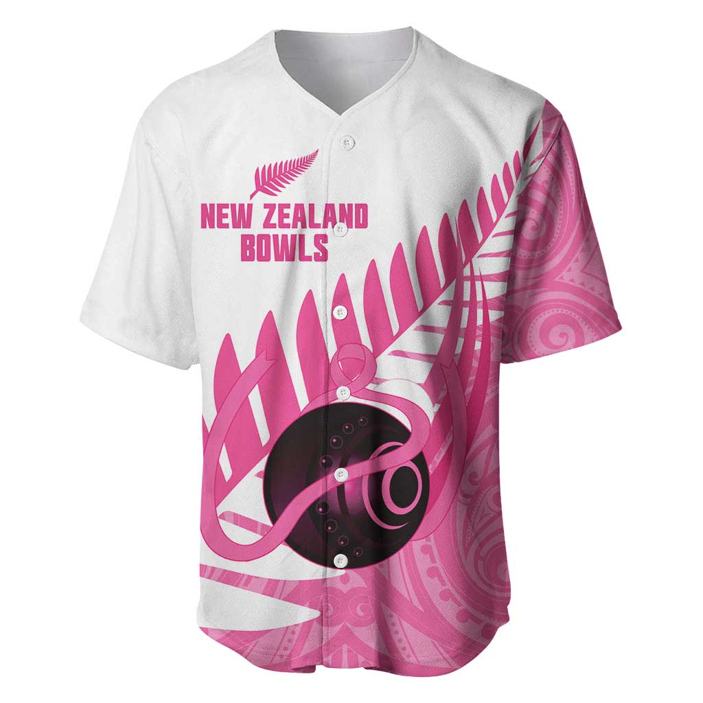 New Zealand Lawn Bowls Breast Cancer Custom Baseball Jersey Aotearoa Maori Silver Fern Pink Ribbon LT14 Pink - Polynesian Pride