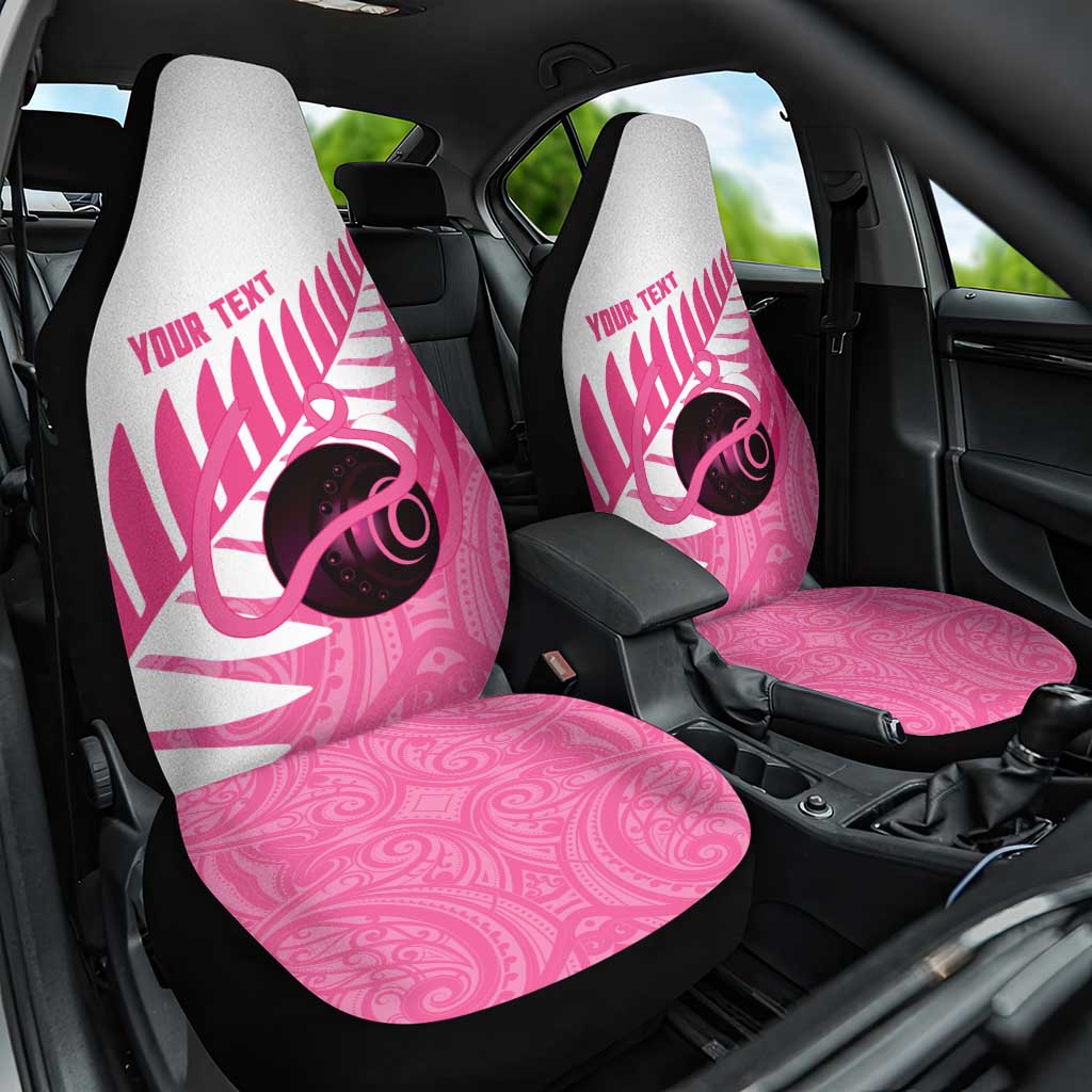 New Zealand Lawn Bowls Breast Cancer Custom Car Seat Cover Aotearoa Maori Silver Fern Pink Ribbon LT14 One Size Pink - Polynesian Pride