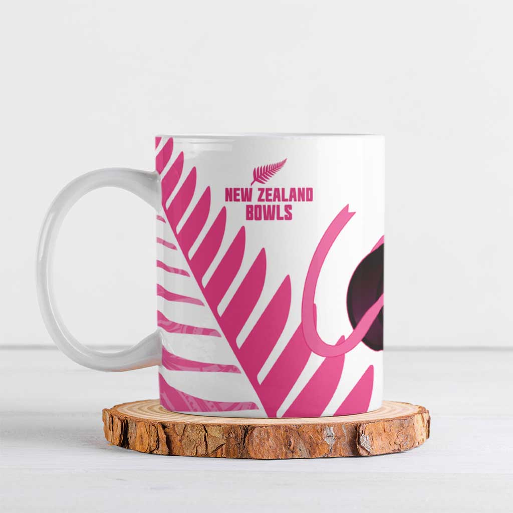 New Zealand Lawn Bowls Breast Cancer Custom Ceramic Mug Aotearoa Maori Silver Fern Pink Ribbon LT14 Pink - Polynesian Pride