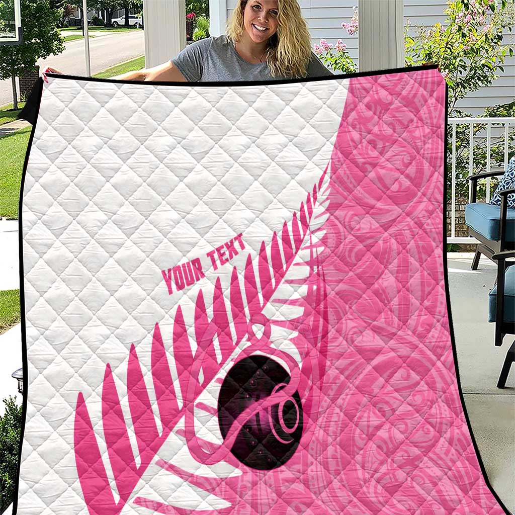 New Zealand Lawn Bowls Breast Cancer Custom Quilt Aotearoa Maori Silver Fern Pink Ribbon LT14 Pink - Polynesian Pride