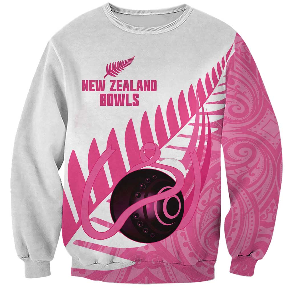 New Zealand Lawn Bowls Breast Cancer Custom Sweatshirt Aotearoa Maori Silver Fern Pink Ribbon LT14 Unisex Pink - Polynesian Pride