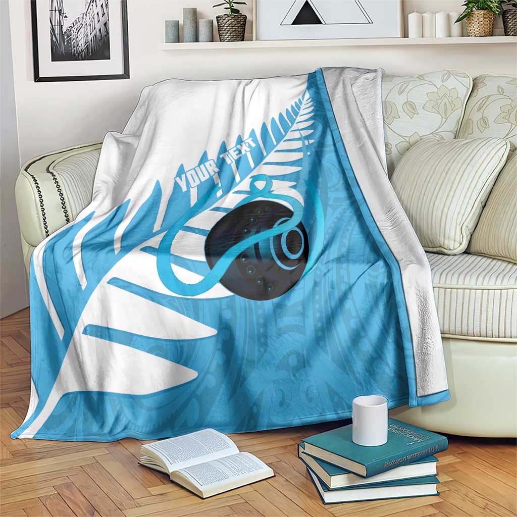 New Zealand Lawn Bowls Prostate Cancer Custom Blanket Aotearoa Maori Silver Fern Blue Ribbon LT14 Blue - Polynesian Pride