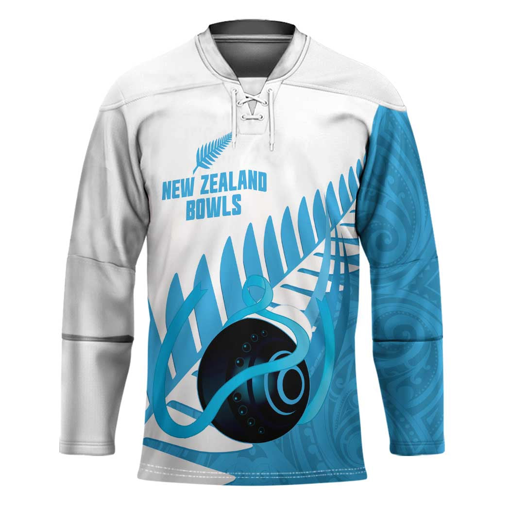 New Zealand Lawn Bowls Prostate Cancer Custom Hockey Jersey Aotearoa Maori Silver Fern Blue Ribbon LT14 Unisex Blue - Polynesian Pride
