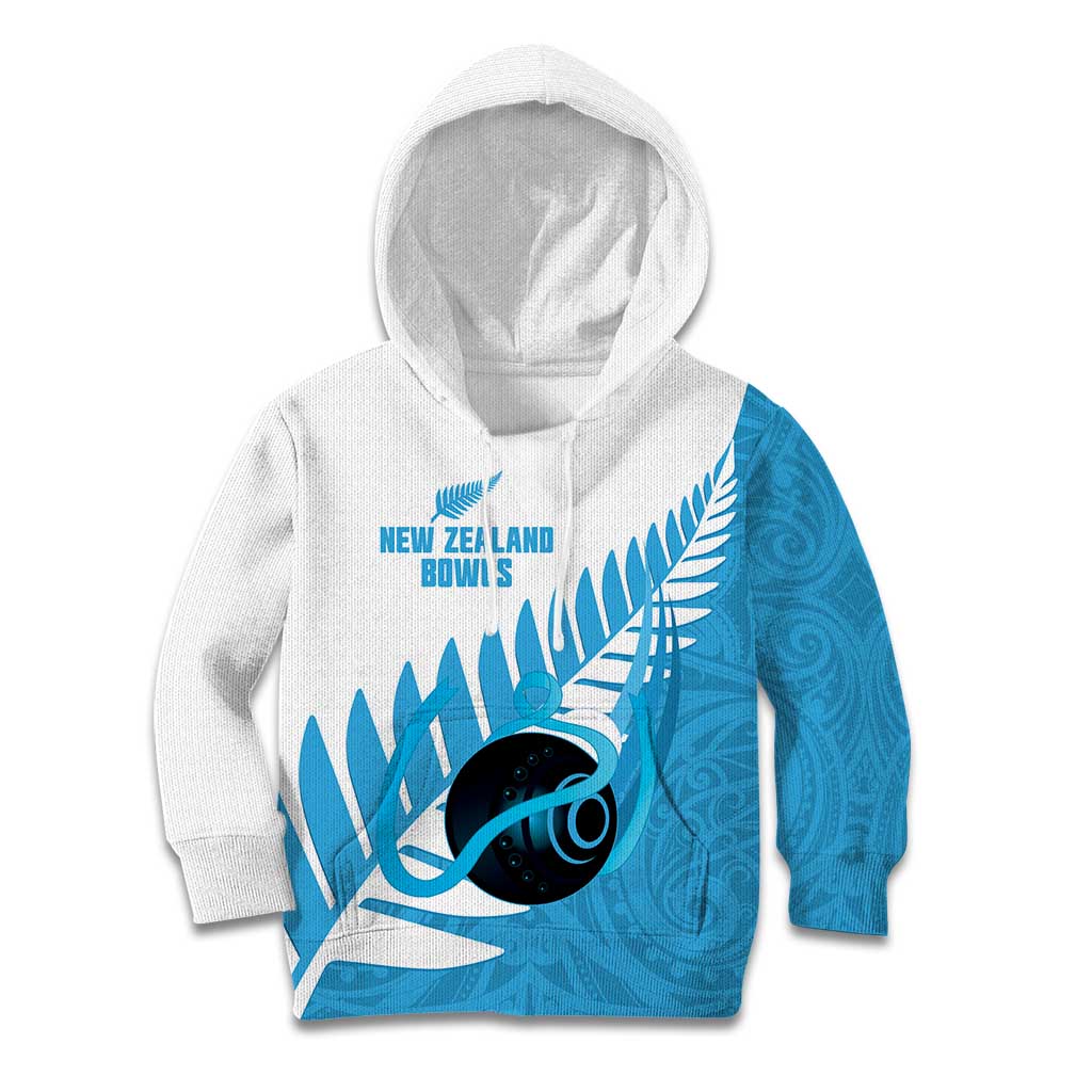 New Zealand Lawn Bowls Prostate Cancer Custom Kid Hoodie Aotearoa Maori Silver Fern Blue Ribbon LT14 Hoodie Blue - Polynesian Pride